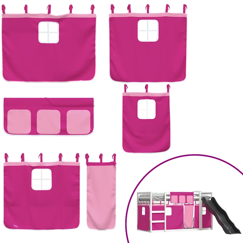 vidaXL Letto a Castello con Scivolo e Tende Rosa 90x190 cm