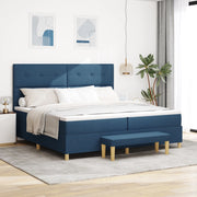 Letto a Molle con Materasso e Panchina Blu 200x200 cm Tessuto