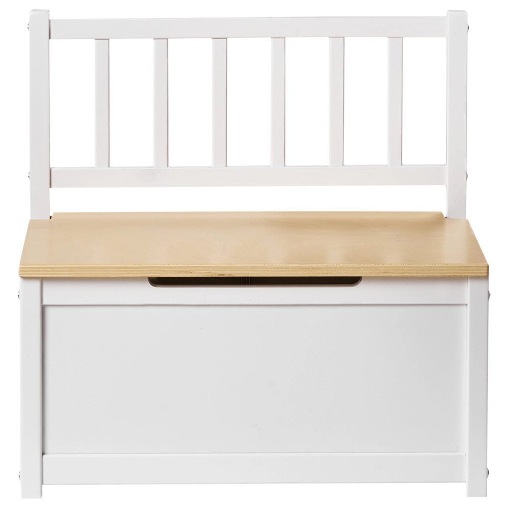 Panca contenitore per camera bambini in compensato di pino bianco e marrone chiaro, stile scandinavo per bambini