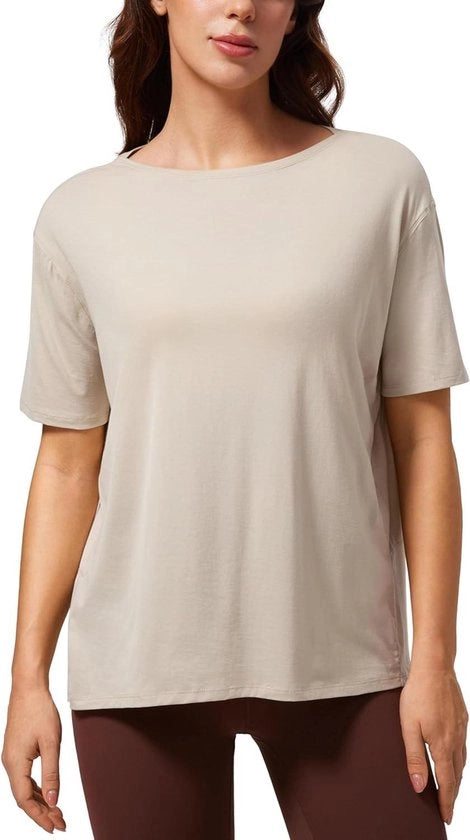 Top Sport per Donna con Maniche Corte per Yoga e Fitness - Respirante e Leggero - Maglia di Coton per Estate con Cintura Larga
