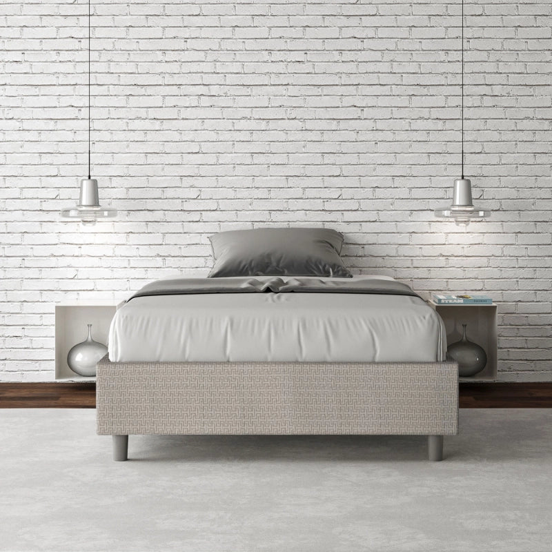 Letto Sommier imbottito 1 piazza e mezza 120x200 cm tessuto Labirinto Azelia - Bianco,Contenitore