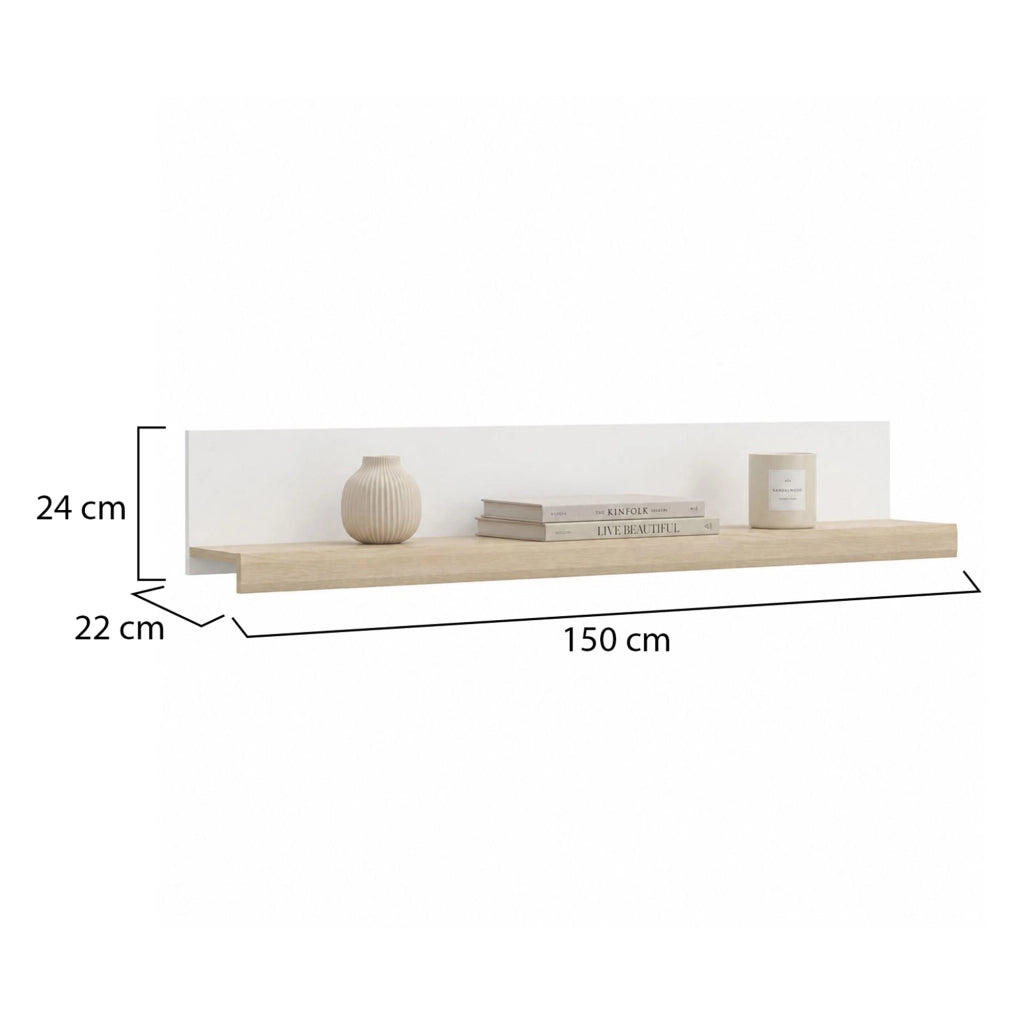 Ollol, Mensola un Ripiano, 150x22x24h cm Bianco