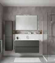 Mobile Bagno LOKI Già Montato 2 cassetti con piedini, lavabo e specchio Grafite 80x45 cm con colonna