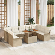 Set Giardino Pranzo 10 Pezzi con Cuscini Beige Polyrattan Acacia