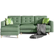 Divano angolare convertibile HASGARD 3 posti verde 248x162 cm - con vano contenitore e piedi in legno