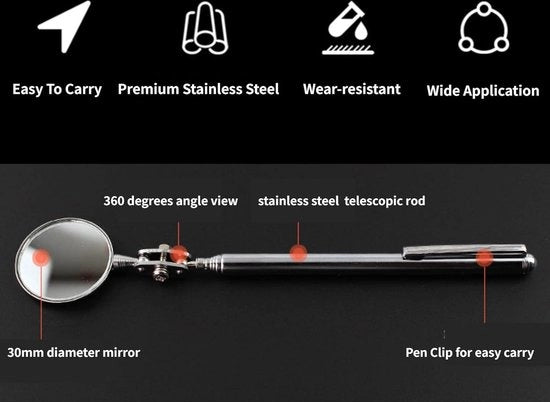Spiegolo Inspectivo Telescopico 360 Rottore Estensibile Rilevamento Lente Rotonda Utensile Manuale - Penna 30X600.