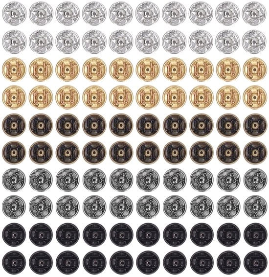 Set di Bottone a Pressione da 100 pezzi - Bottone a Pressione Mini - Bottone Metallico - Accessori da Sarto per Pesi Leggeri - Per Progetti Fai da Te - 5 Colori