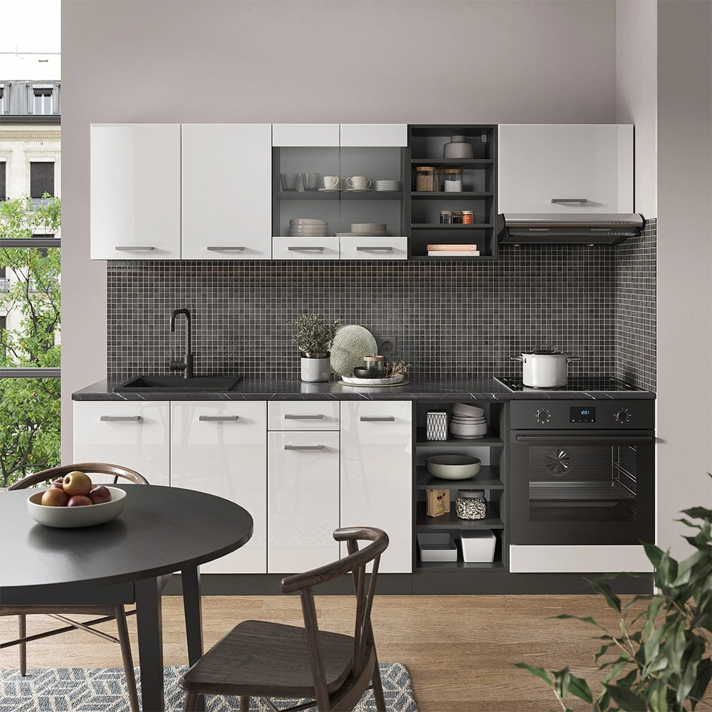 Cucina componibile R-Line Bianco lucido/Antracite 240 cm, PL Antracite Vicco