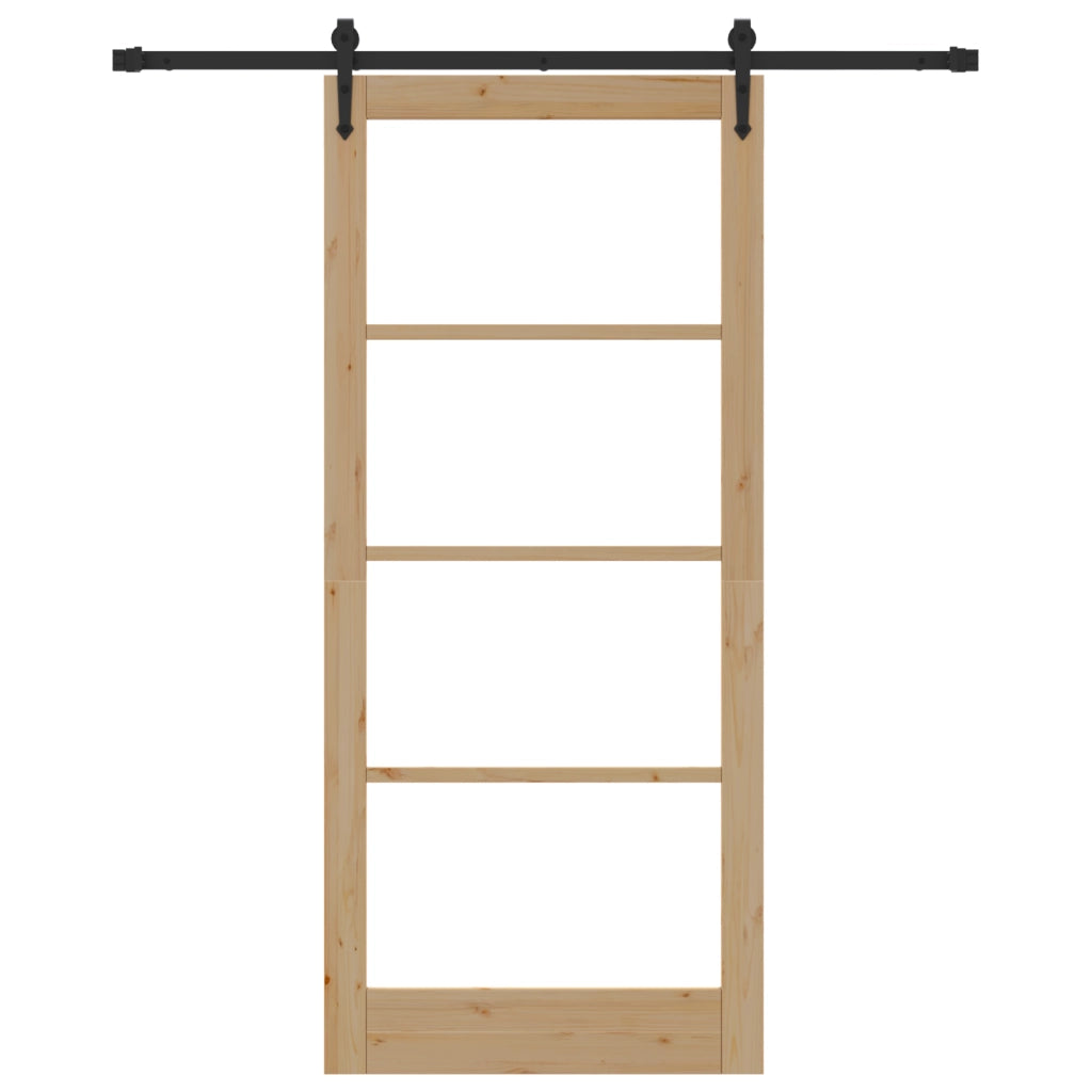 Set Porta Scorrevole  con Fissaggi 93x211 cm Legno Massello di Pino