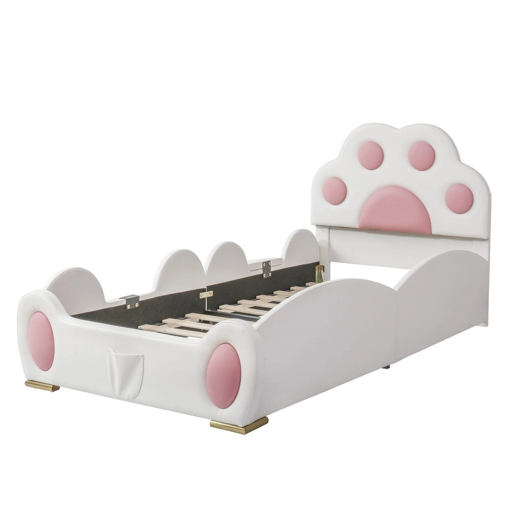 Letto Imbottito Singolo per Bambini con Scivolo ¨C MINIMAL ¨C Bianco e Rosa, 90x200cm