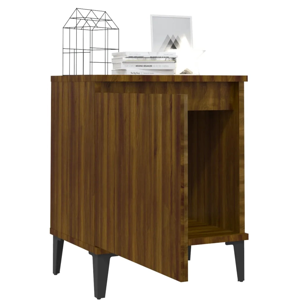 Comodino con Gambe in Metallo Rovere Marrone 40x30x50 cm 813120
