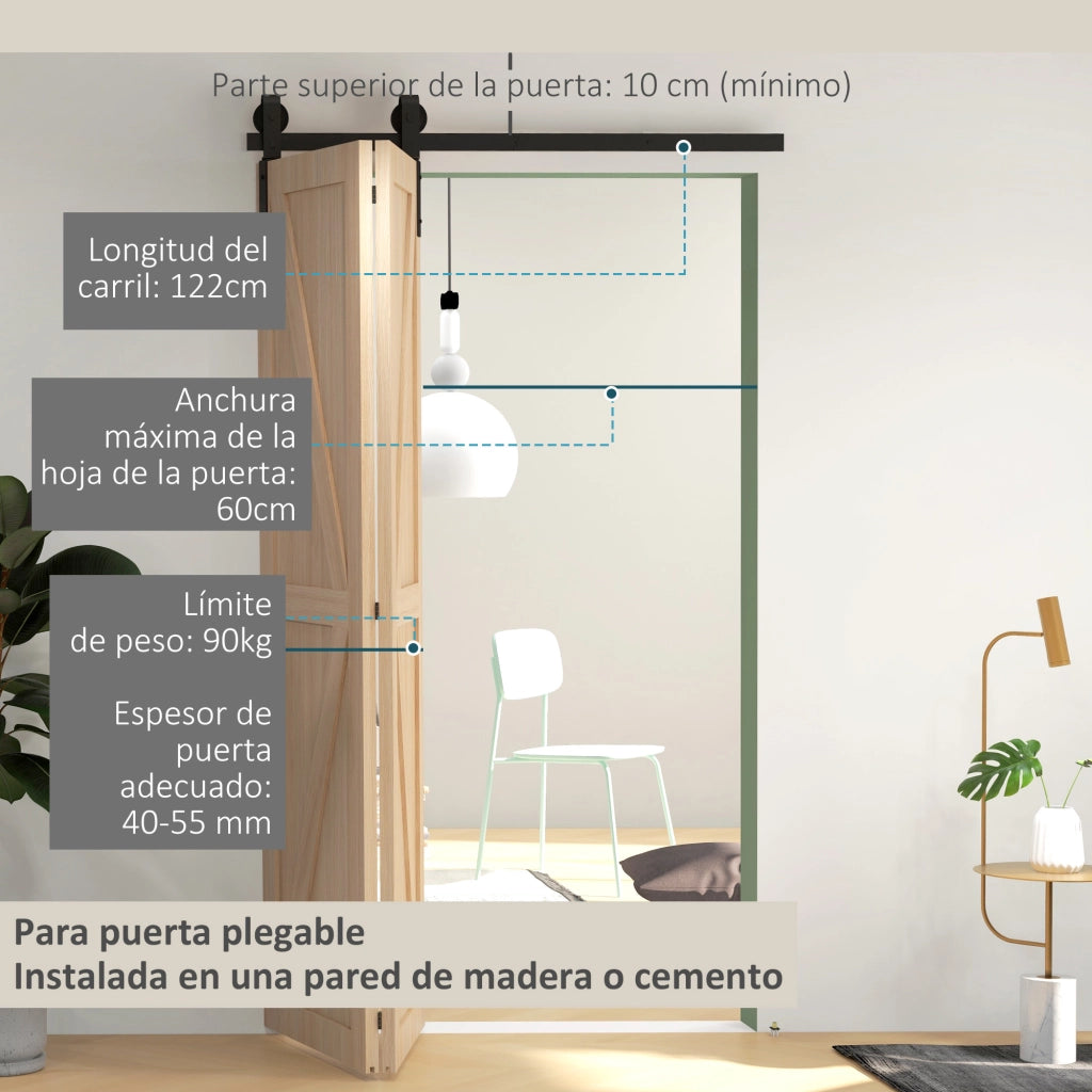 Kit Porta Scorrevole a Pannello Pieghevole per 2 Ante ¨C Zephmum ¨C Nero 122 cm
