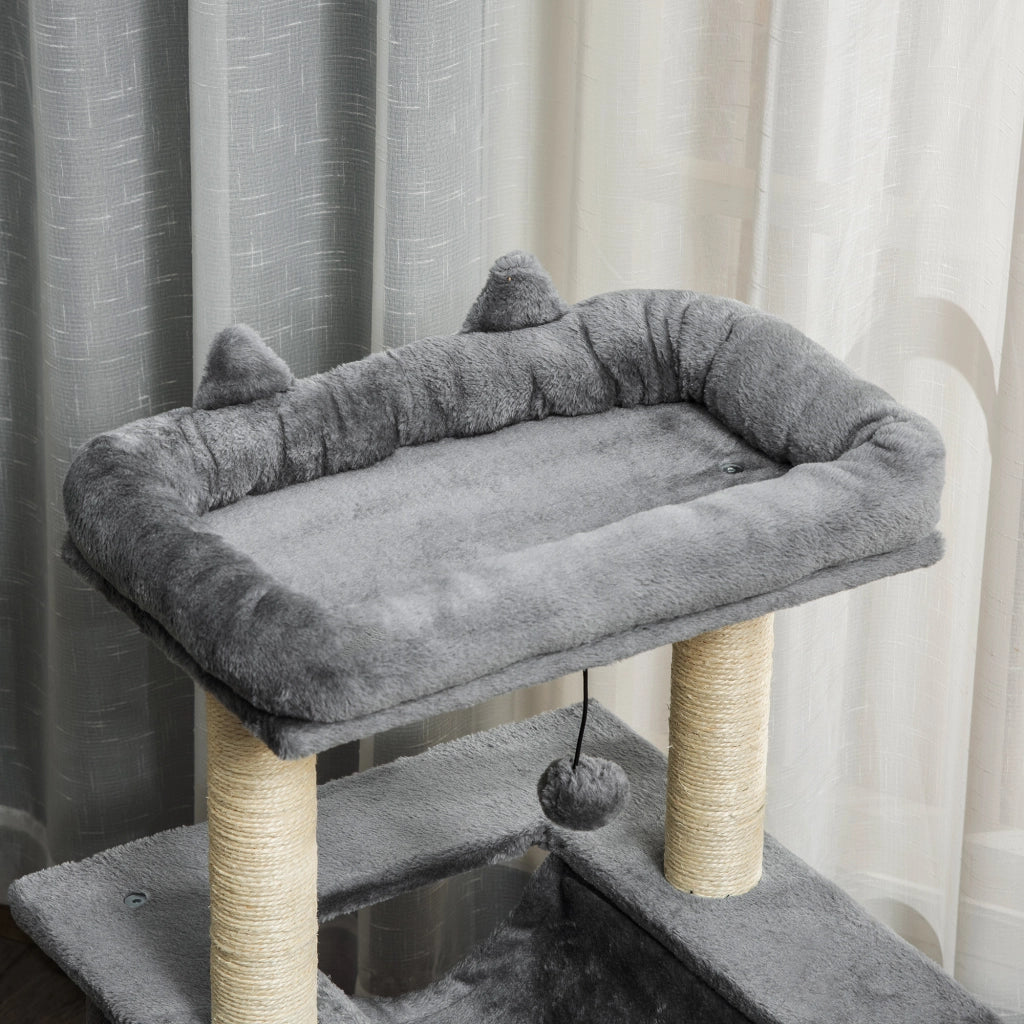 Tiragraffi per Gatti con Casetta e Amaca ¨C zephmum ¨C Grigio, Peluche e Feltro, 100cm
