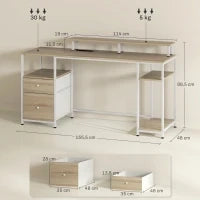 Scrivania per computer, con luci LED regolabili, 2 prese, porte USB, cassetti e ripiani 155,5x48x88,5cm Legno naturale