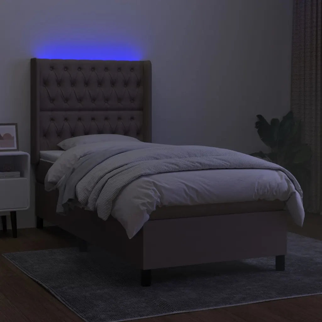 Letto a Molle con Materasso e LED Tortora 80x200 cm in Tessuto 3138513