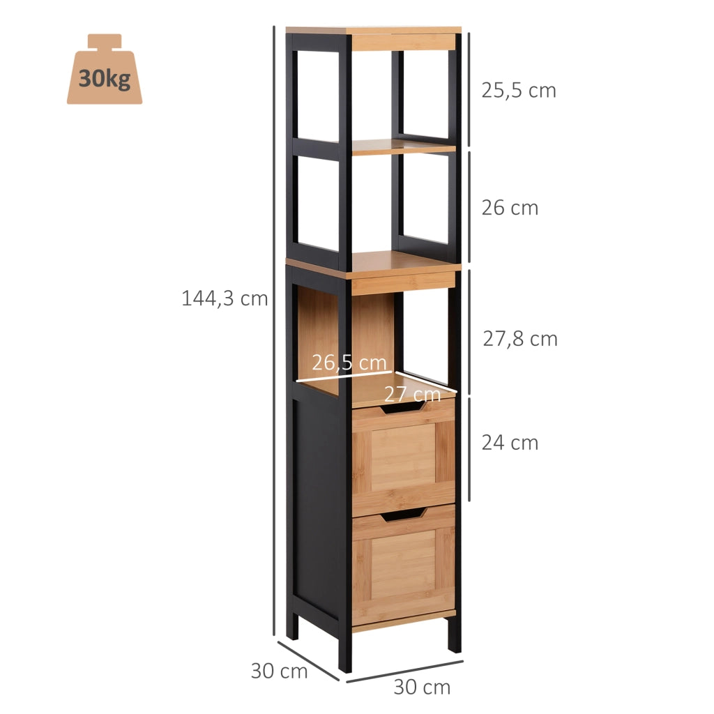 Colonna Rangement per Bagno ¨C Zephmum ¨C Nero Bamb¨´ 30x30x144 cm