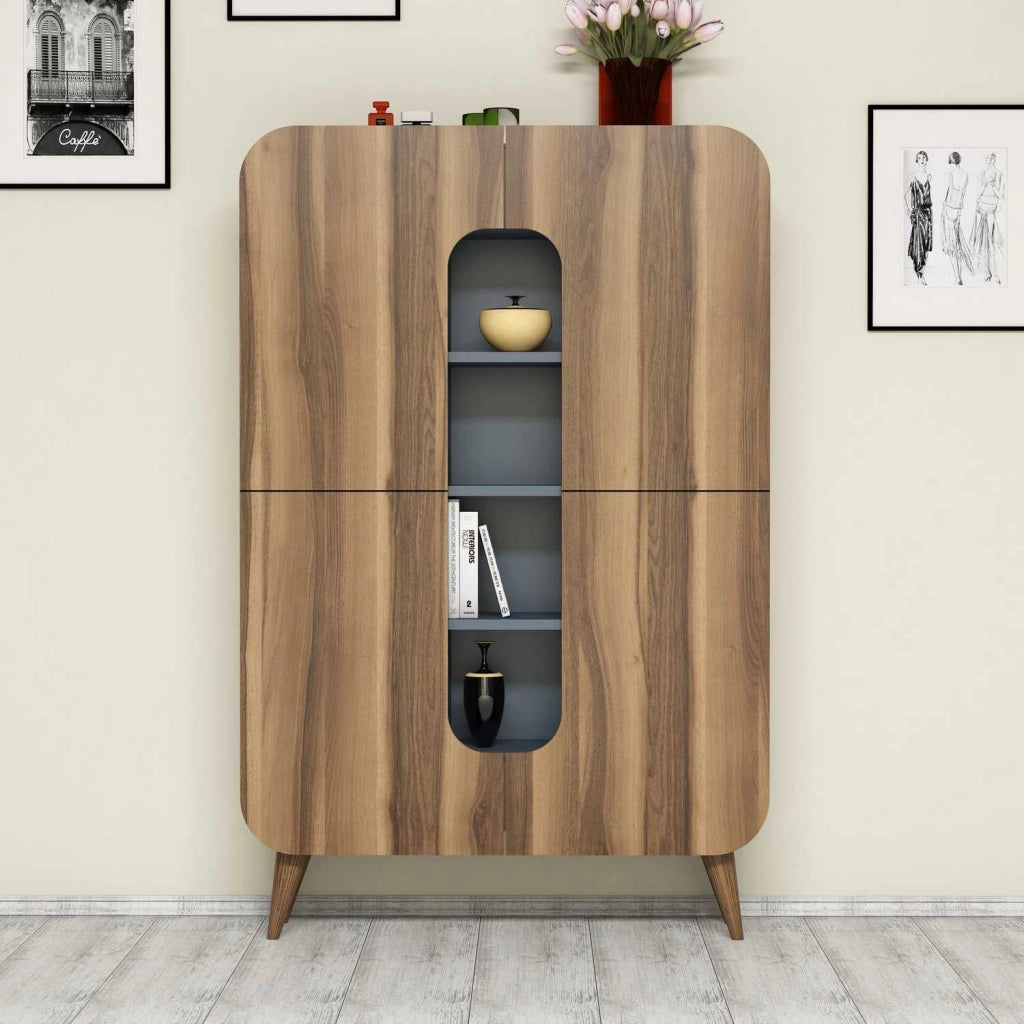 Madia Paularo, Credenza 7 Ripiani, 93x32x144h cm Marrone Noce