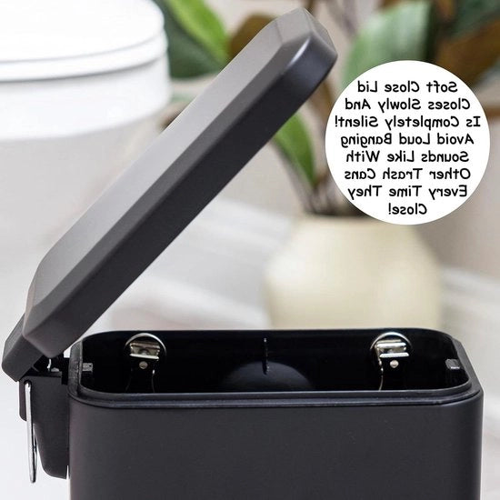 Afvalemmer rettangolare con chiusura morbida 5 l pavimento antiscivolo coperchio bagno decorativo - nero opaco