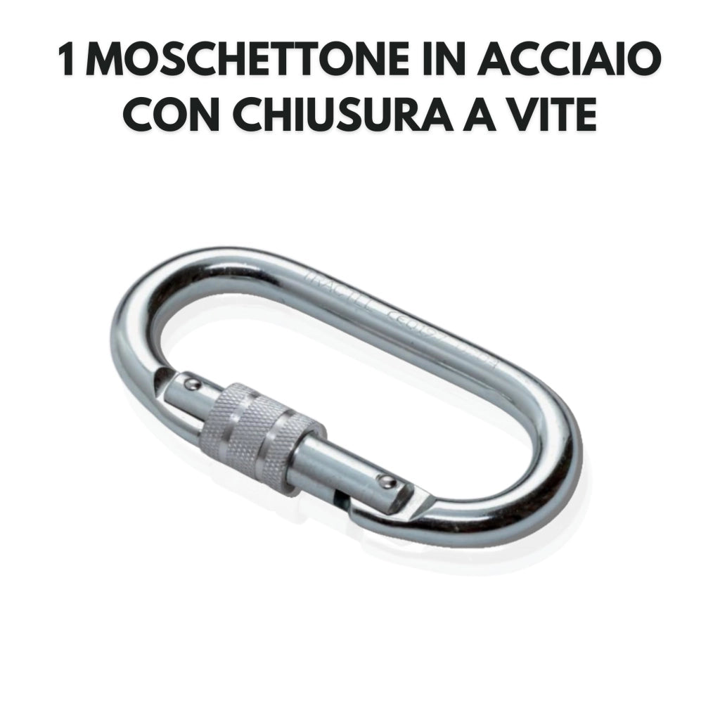 Cordino a Forcella a Vite in Acciaio con Assorbitore Energia, Sicurezza per Ponteggi con 2 Moschettoni Apertura 55 mm
