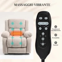 Poltrona Alzapersona Massaggiante e Reclinabile con 2 Tasche e Telecomando, 93x104x105 cm, Beige