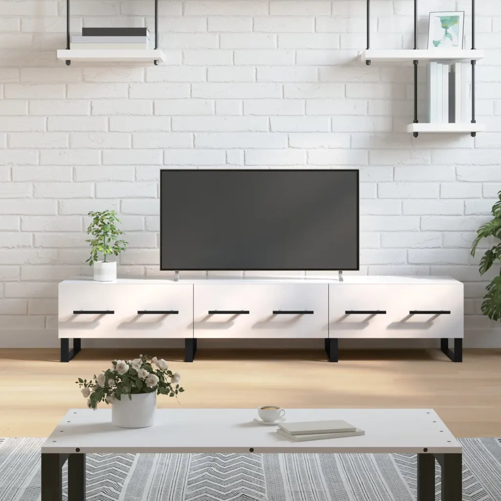 Mobile Porta TV Bianco Lucido 150x36x30 cm in Legno Multistrato 829174
