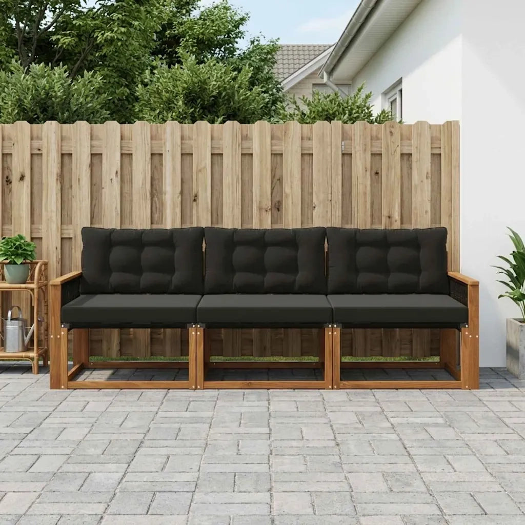 Set di divani da esterno con cuscino 3 pcs Naturale e Nero