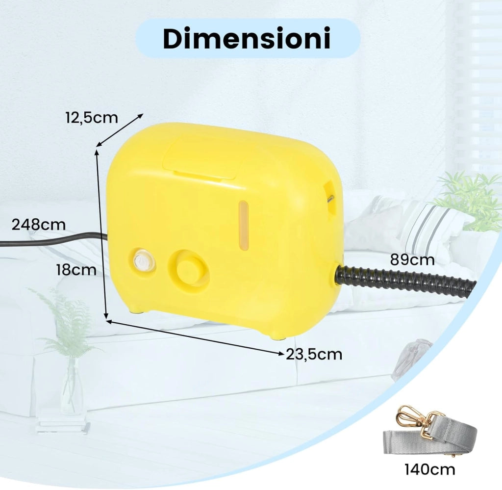 1500W Pulitore a Vapore Portatile, Vaporizzatore Domestico con Serbatoio d'Acqua 1 L (Sostenibile), Tempo Riscaldamento 10s, Macchina per Pulizia a Vapore Multiuso (Giallo)