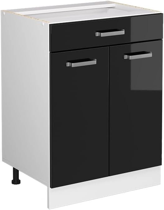 Frontale cucina R-Line, Nero lucido, 59.6 x 70.8 cm frontale del mobile per mobile base con cassetti, adatto per armadi da cucina R-Line per un montaggio semplice