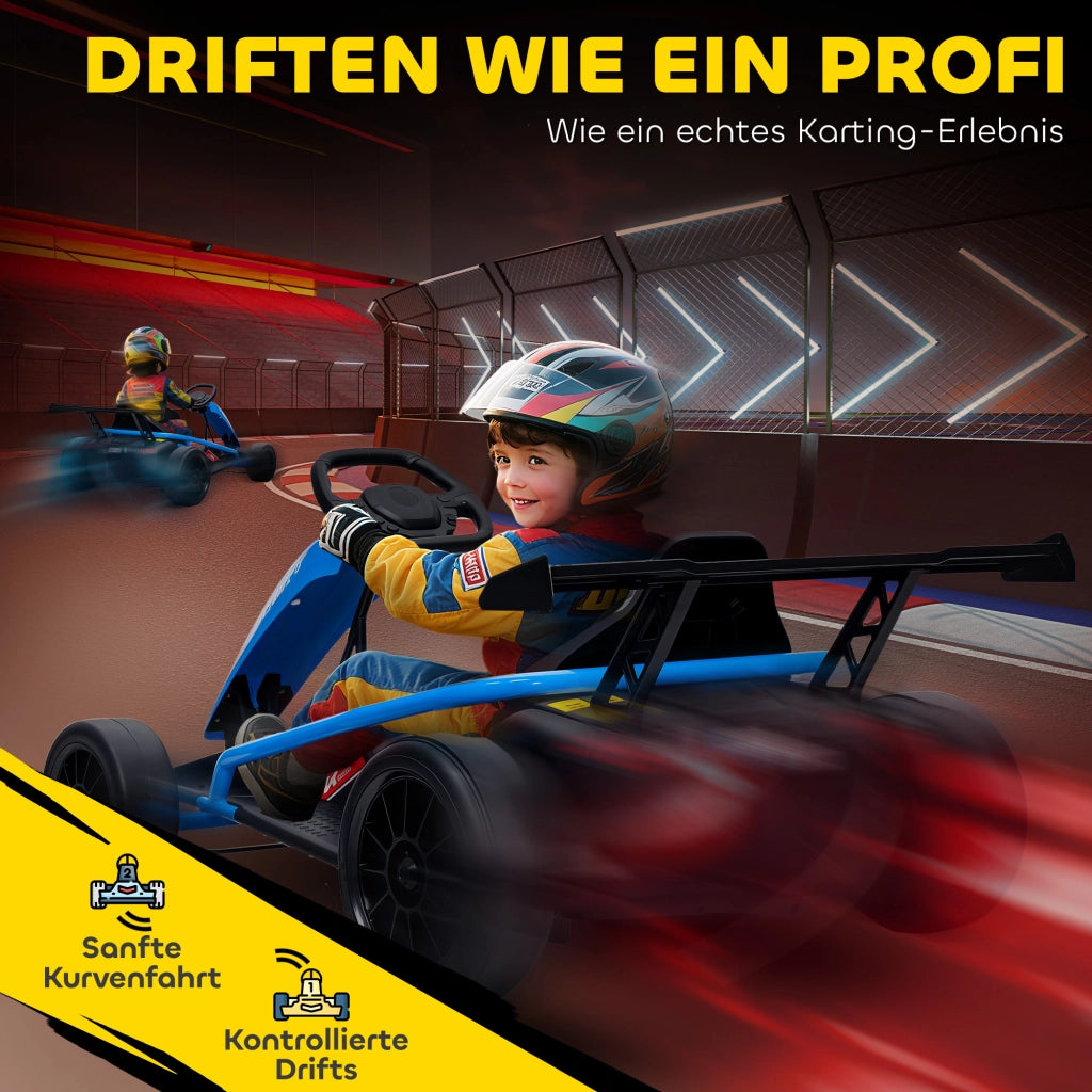 Go-Kart Elettrico per Bambini 8-12 Anni ¨C Minimal ¨C Blu, Nylon, 24V