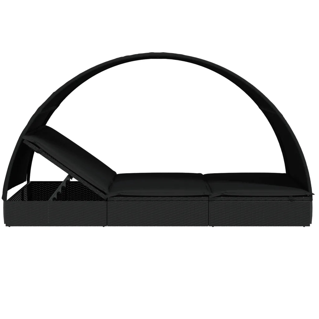 Sdraio da giardino | Lettino Doppio Tetto Rotondo Nero 211x112x140 cm in Polyrattan
