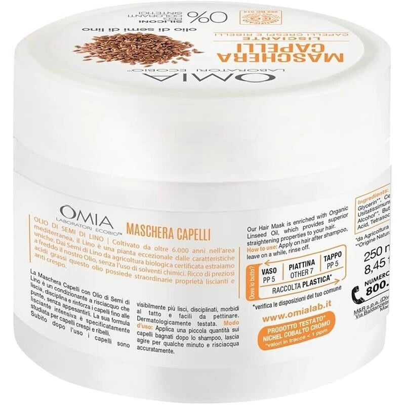 OMIA MASCHERA PER CAPELLI CON OLIO DI SEMI DI LINO RISTRUTTURANTE PER CAPELLI FRAGILI E SECCHI 250 ML NO SILICONI