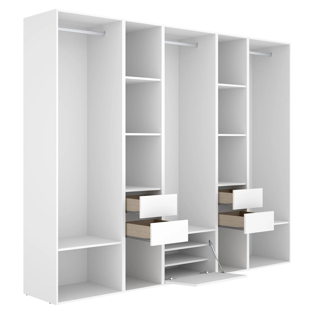Armadio Camera da Letto Tequesta, Guardaroba Grande 11 Ripiani, 45x205h cm Bianco