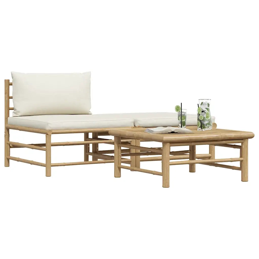 Set Divani da Giardino 3 pz con Cuscini Bianco Crema in Bambù 313142