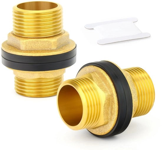 Connettore per serbatoio acqua di riscaldamento - 2 pezzi - Ottone - Viti BSP a doppia vite - Doppie valvole gommate - Resistente alla corrosione - Installazione semplice - Connettore di passaggio
