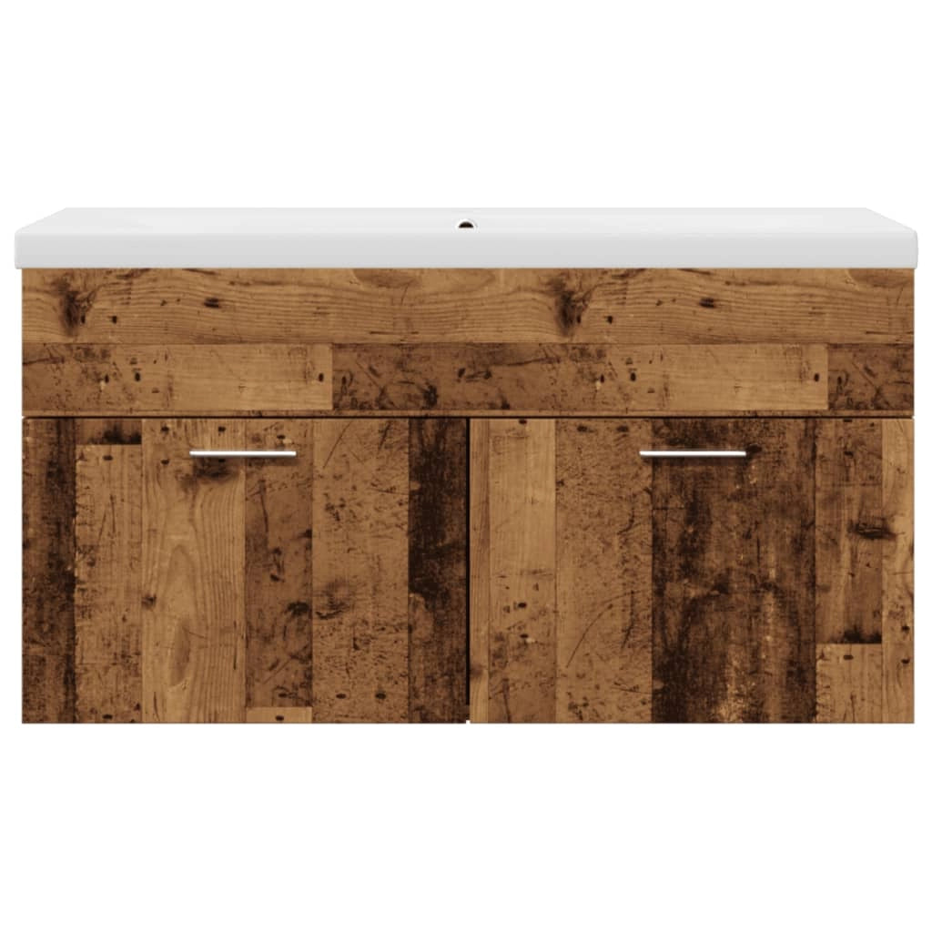 Mobiletto da bagno a parete con lavabo e vano contenitore integrato 90 x 38,5 x 46 cm legno composito finitura effetto legno anticato 02_0055844