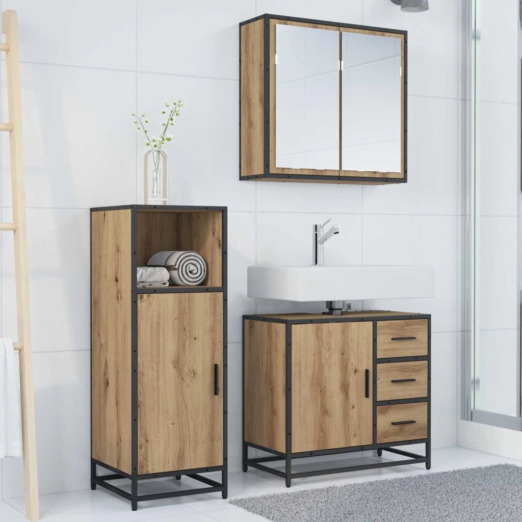 Set di mobili per il bagno con porta 3 pcs Rovere artigianale 3402394