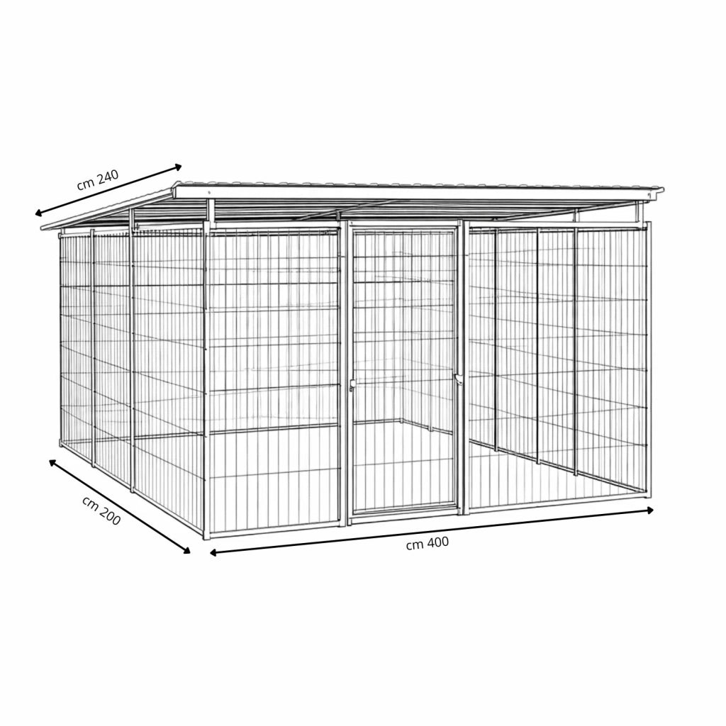 Box per cani da esterno coperto con zincatura a caldo da 400x200x altezza 180 cm