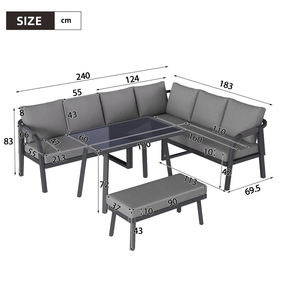 Set Tavolo da Pranzo da Giardino 8 Posti con Divano Angolare ¨C Xylo ¨C Polyrattan Grigio