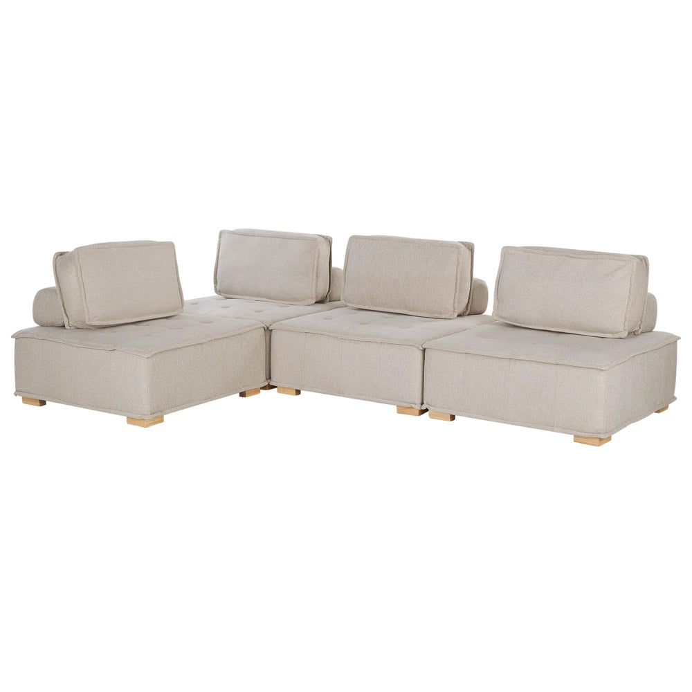 Divano ad Angolo Beige Tessuto Poliestere 300 x 200 cm Imbottito 4 Posti Modulare a Forma di L Scandinavo Moderno