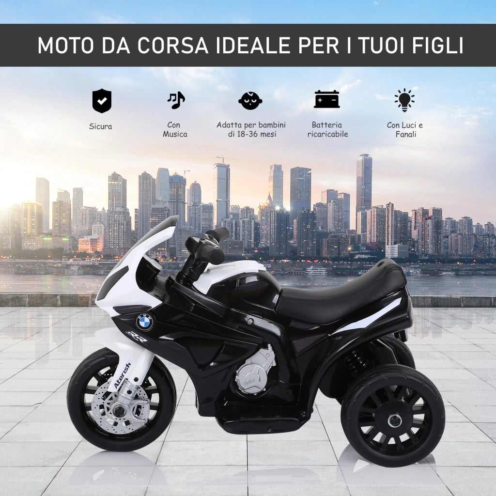 EasyComfort Moto Elettrica per Bambini Max. 20kg con Licenza BMW, Macchina Elettrica con 3 Ruote, Batteria Ricaricabile 6V, Bianco Nera, 66x37x44cm
