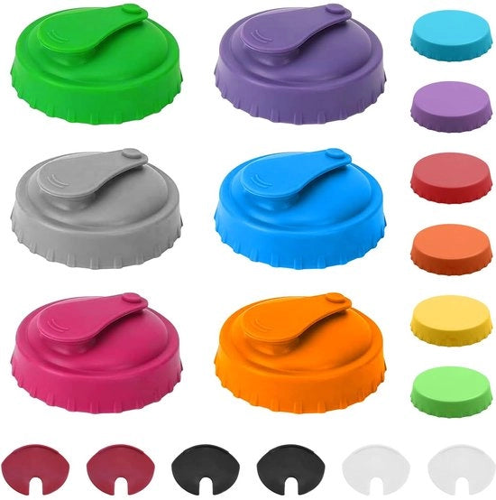 Capsule di Silicone 12 pezzi - Coperchi riciclabili - Silicone sicuro per alimenti - Progetto impermeabile - Ecocompatibile - Varianti di colore - Coperchi per bottiglie