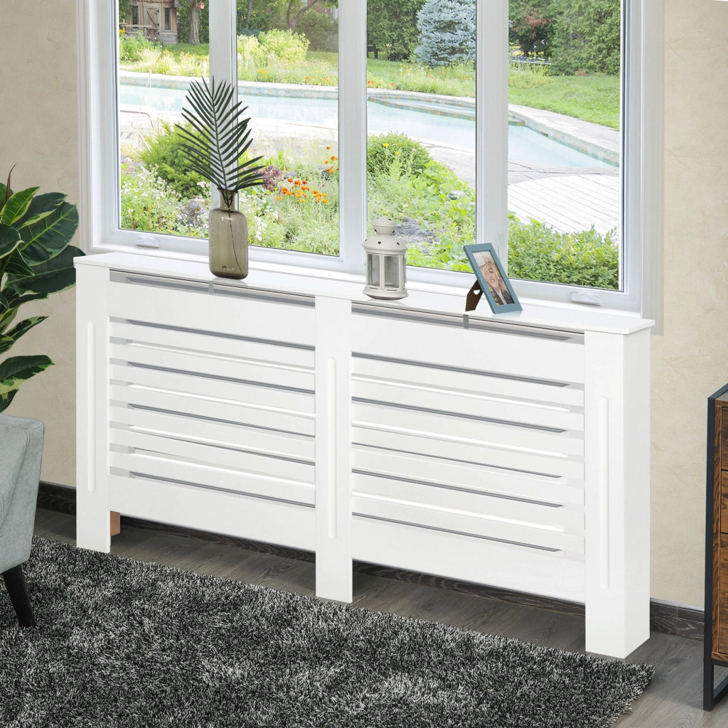 Copritermosifone a Doghe 172x19x81 cm con Ripiano Portaoggetti in MDF Bianco