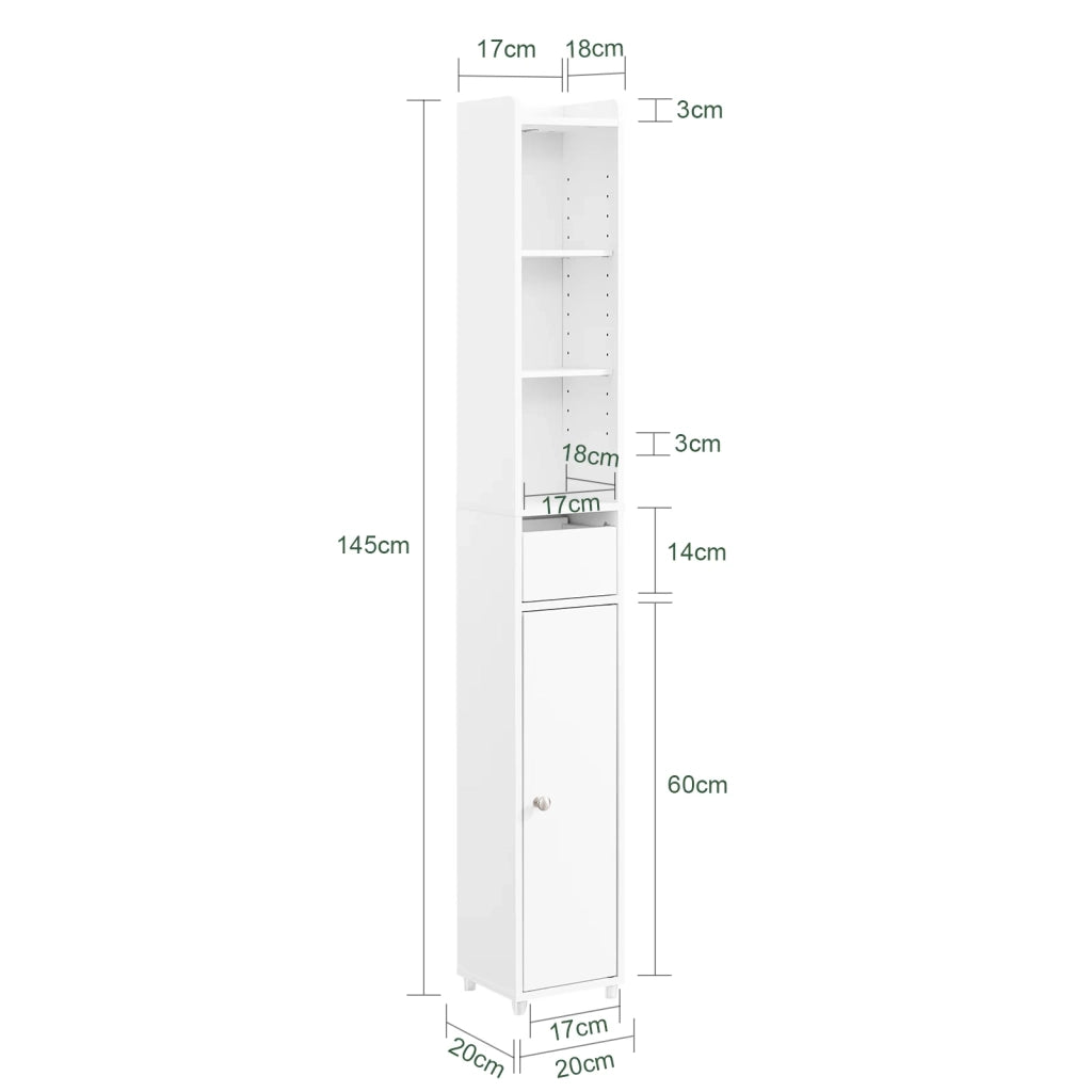 SoBuy BZR34-K-W Mobile Bagno Salvaspazio Colonna Alta Mobiletto Bagno Stretto con Anta e Cassetto Armadietto Bagno Multiuso Mobile Alto per Lavanderia e WC 20x20x145cm