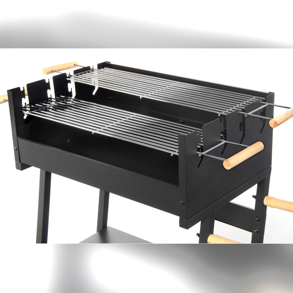 Barbecue a Carbonella 83x49x90 cm 2 Griglie di Cottura e Struttura con Ruote in Acciaio Nero