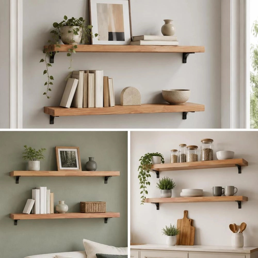 Wall Shelf, Light Brown, 80x30x(2-4) Cm, Solid Oak, Treated