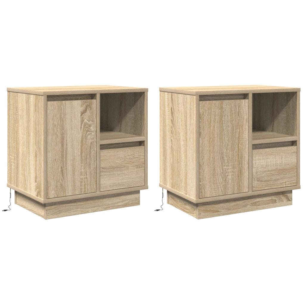 Comodini con LED 2 pz Rovere di Sonoma 50x34,5x50 cm