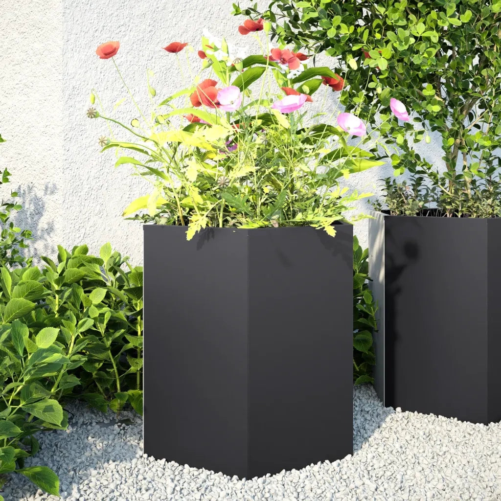 Fioriera da Giardino Nera Esagono 46x40x45 cm in Acciaio 851108