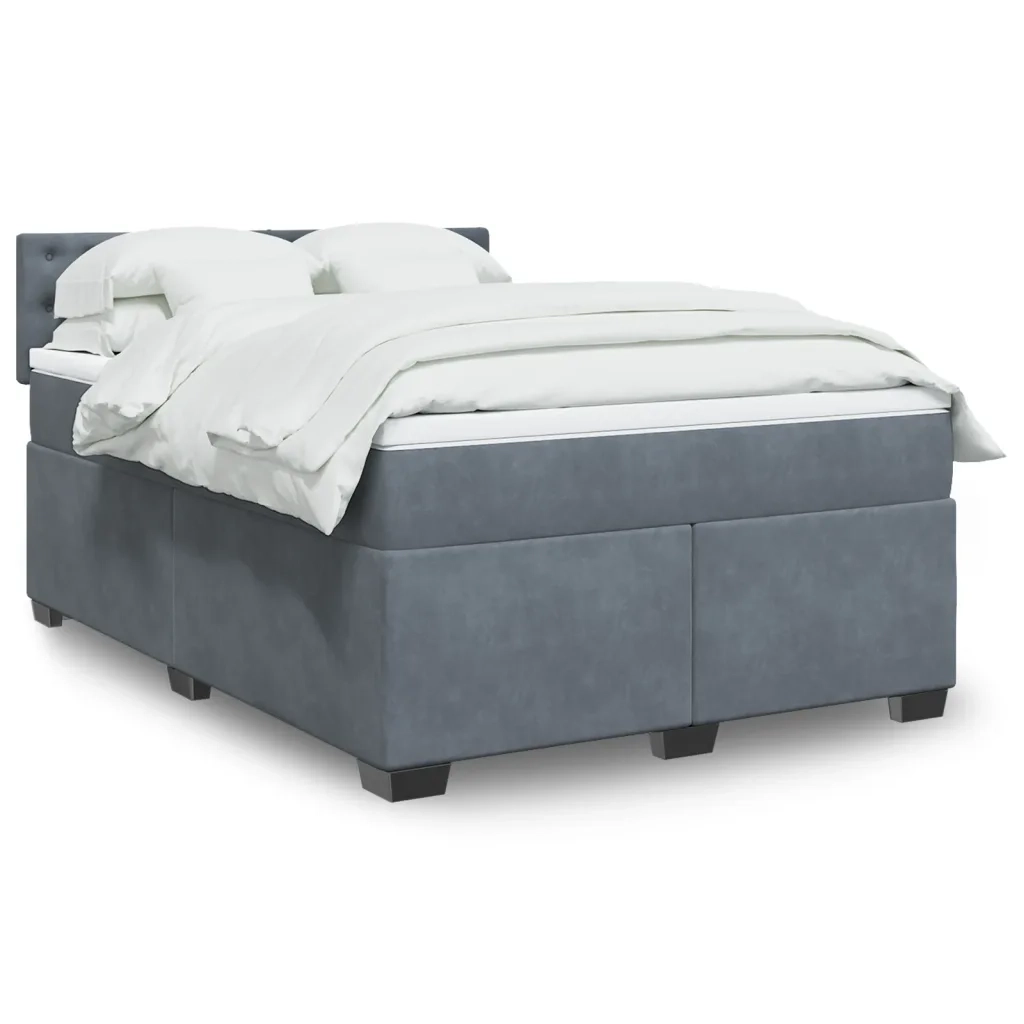 Giroletto a Molle con Materasso Grigio Scuro 140x200 cm Velluto