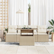Set Divano da Giardino 5 Pezzi con Cuscini Beige Polyrattan