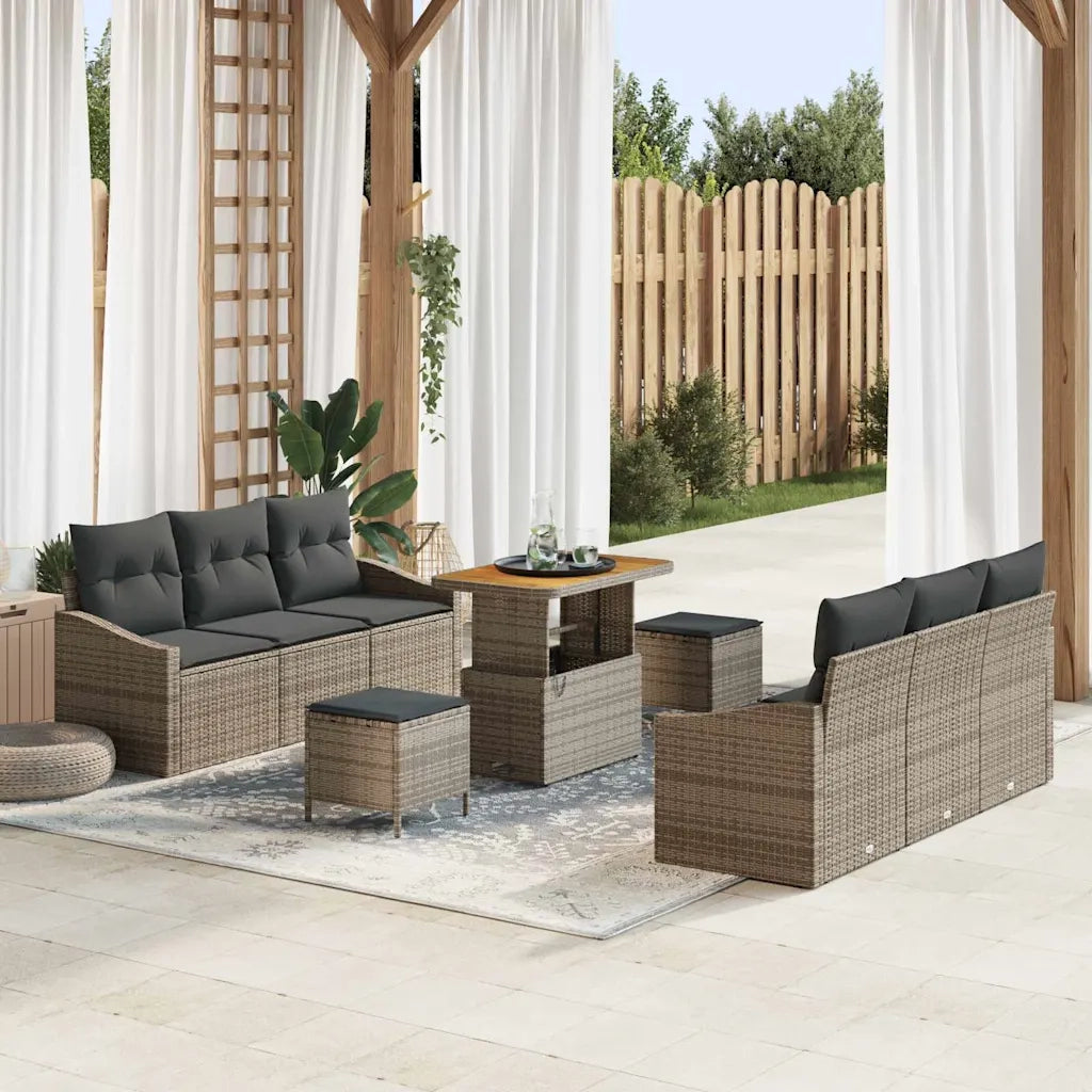 Set Divano da Giardino con cuscino 9 pcs Grigio polyrattan 3362613